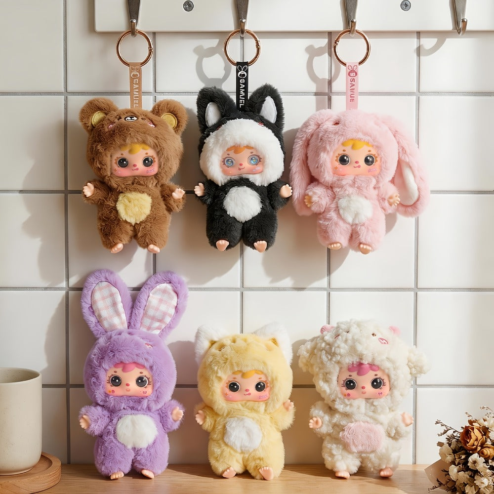 Kawaii Plush Keychain Charm, Cute Pet Healing Doll Rabbit Bear Stuffed Animal Bag Pendant, Random Style