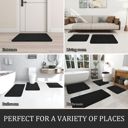 Memory Foam Bathroom Rug Set 5pcs – Non-Slip Absorbent Bath Mat Set for Sink Bathtub Shower Toilet, Machine Washable, Soft Plush Floor Mats