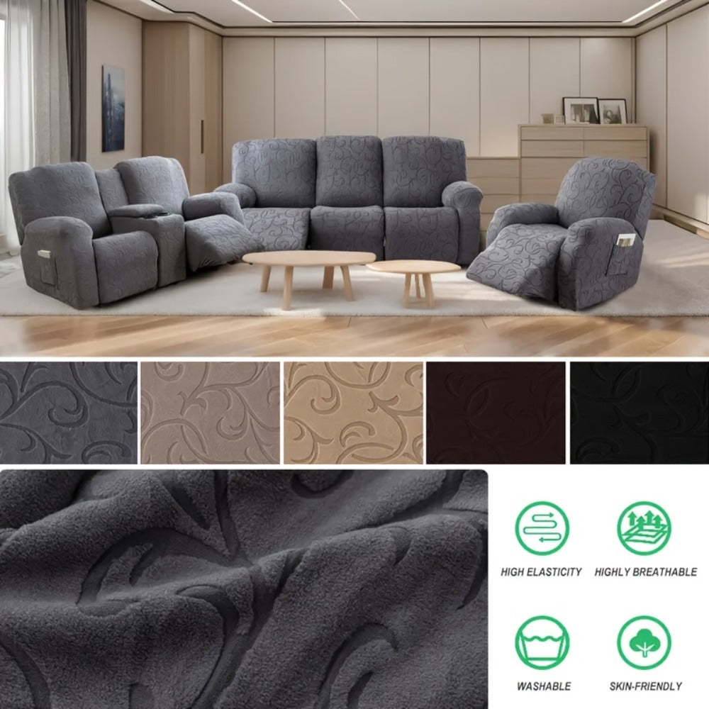Recliner Slipcover, One-Piece Hooked Chenille Stretch Cover for Three-Seat Sofa in Three Colors