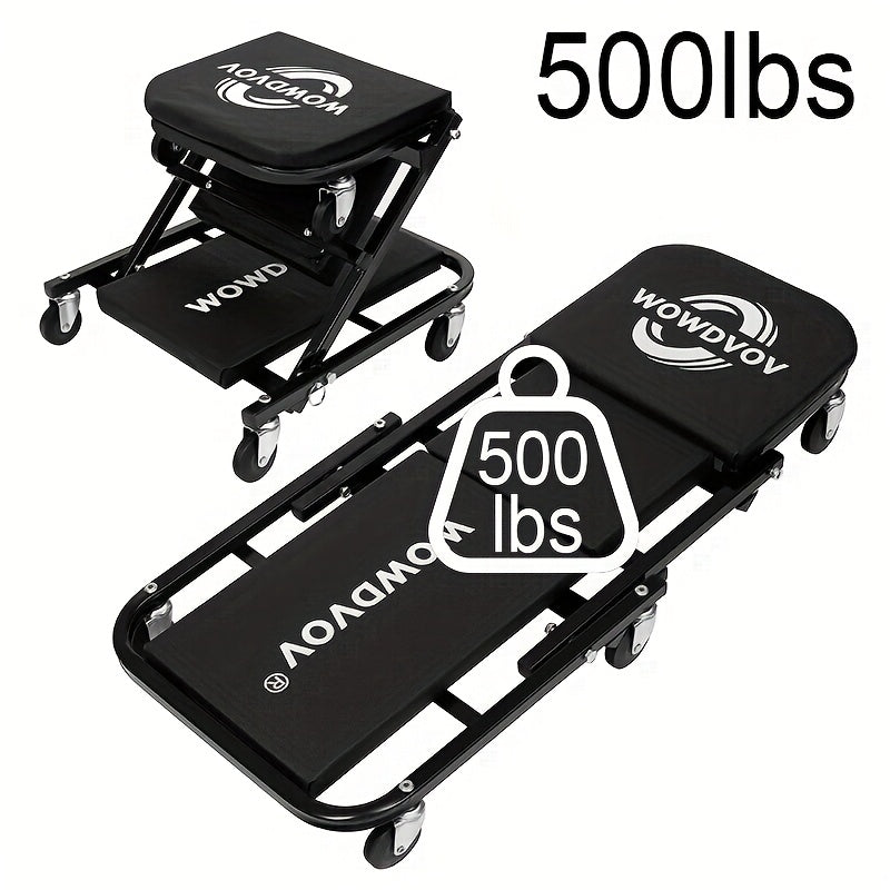 Mechanic Creeper 3-in-1 Z-Shape – 500 lb Capacity Foldable Garage Repair Stool, Lying Sitting Leaning Rolling Creeper with 6 Wheel Rollers