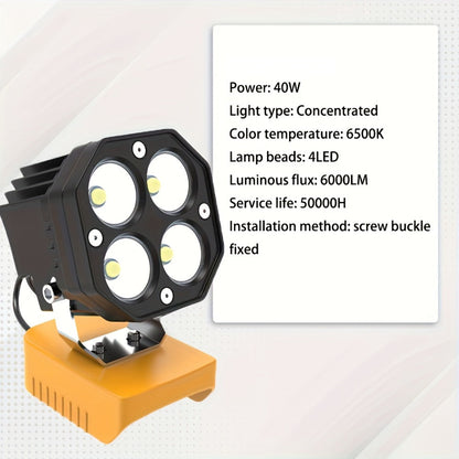 Four-Leaf Clover LED Work Light Compatible with DeWalt 20V Battery, Portable Cordless Job Site Lamp with Built-In Switch for Workshop
