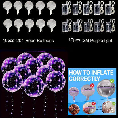 Party Decorations 20-Piece Clear Bobo Balloon Kit with LED String Lights and Six Light Color Options