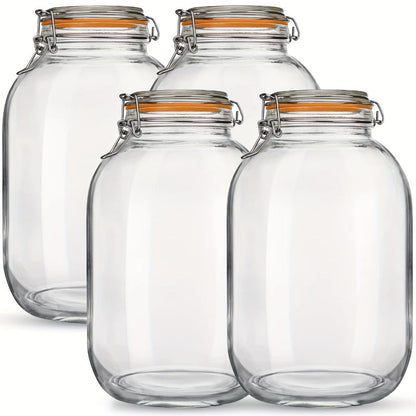 Glass Jar Food Storage Organizer Four-Pack with 1-Gallon Wide Mouth Jars and Hinged Gasket Lids
