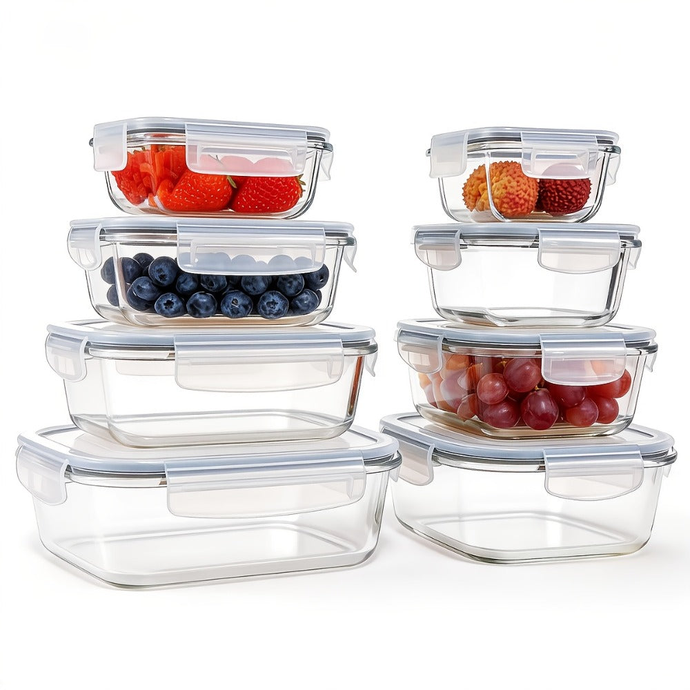 Glass Food Storage Containers 16-Piece Set 8 Glass Bowls with 8 Sealed Lids BPA Free Dishwasher Microwave Refrigerator Safe Meal Prep