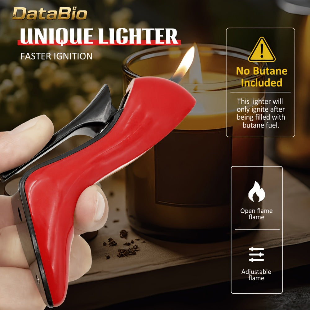 Red High-Heel Shoe Refillable Butane Lighter with Adjustable Soft Flame and Metal Body Design