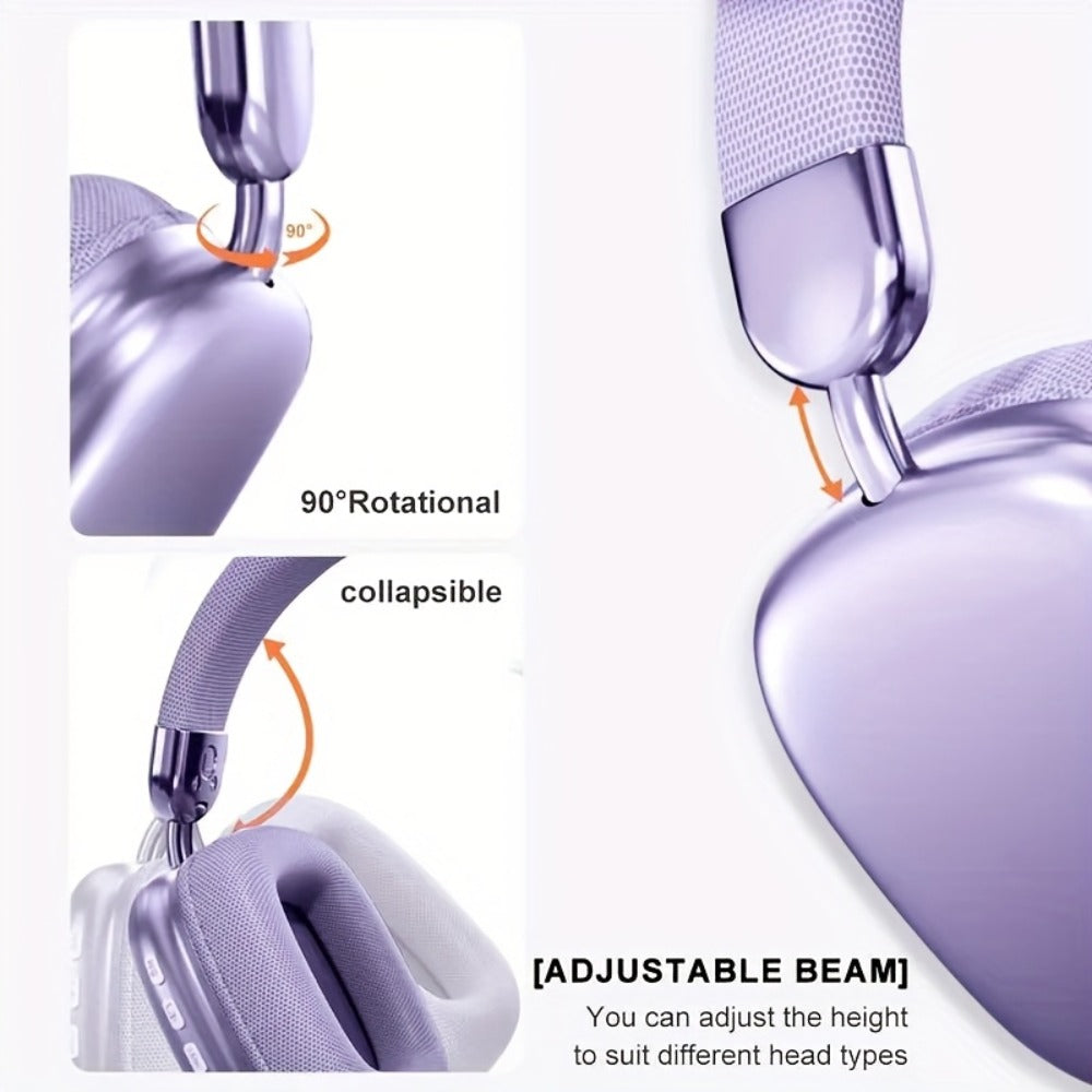 Foldable Over-Ear Wireless Headphones with Cushioned Earcups, Padded Headband and Black or Purple Finish
