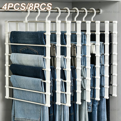 Pants Hangers Foldable Multi-Layer Stainless Steel | Non-Slip Space Saving Closet Organizer for Jeans Leggings Scarves Trousers | 4 or 8