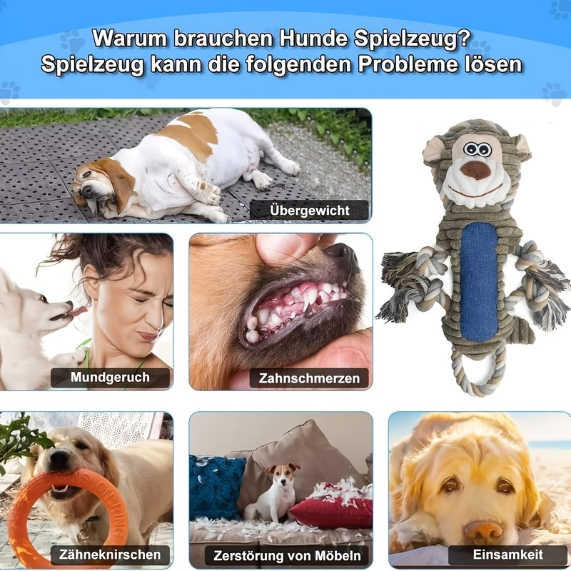 Squeaky Plush Dog Toys – Interactive Stuffed Animal Chew Toys with Built-in Squeaker & Pull Rope, Soft Durable Dog Toys