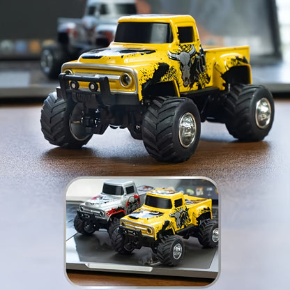 Mini Alloy RC Monster Truck 1:64 Scale 2.4GHz Off-Road Crawler with LED Lights, Street Graffiti Spray-Paint Design