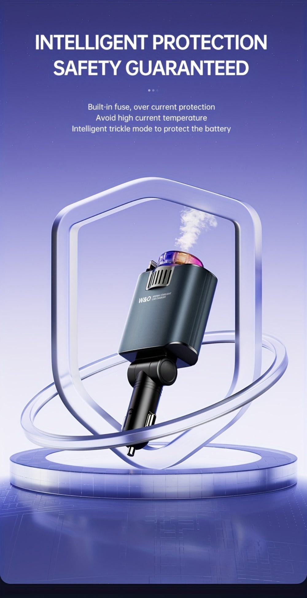 3-in-1 Car Charger, Air Freshener & Starry Sky Ceiling Light – Retractable Type-C & Lightning Cable, Aromatherapy Perfume