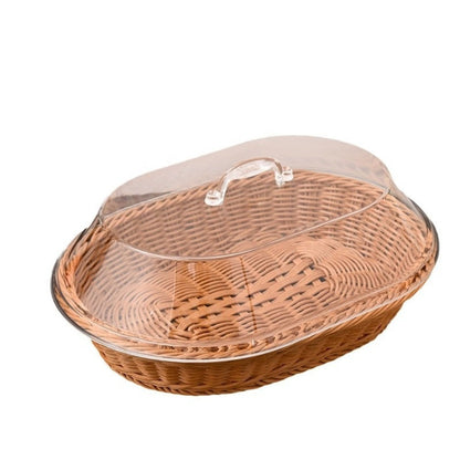Woven Bread Basket with Lid Oval Rattan Food Basket for Serving Storage Fruits Vegetables Kitchen Dining Table Decor