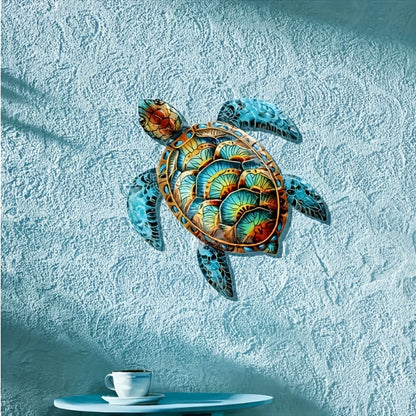Metal Wall Art Turtle Sculpture – Colorful Swirling Pattern Hanging Decor for Garden, Patio and Yard Use