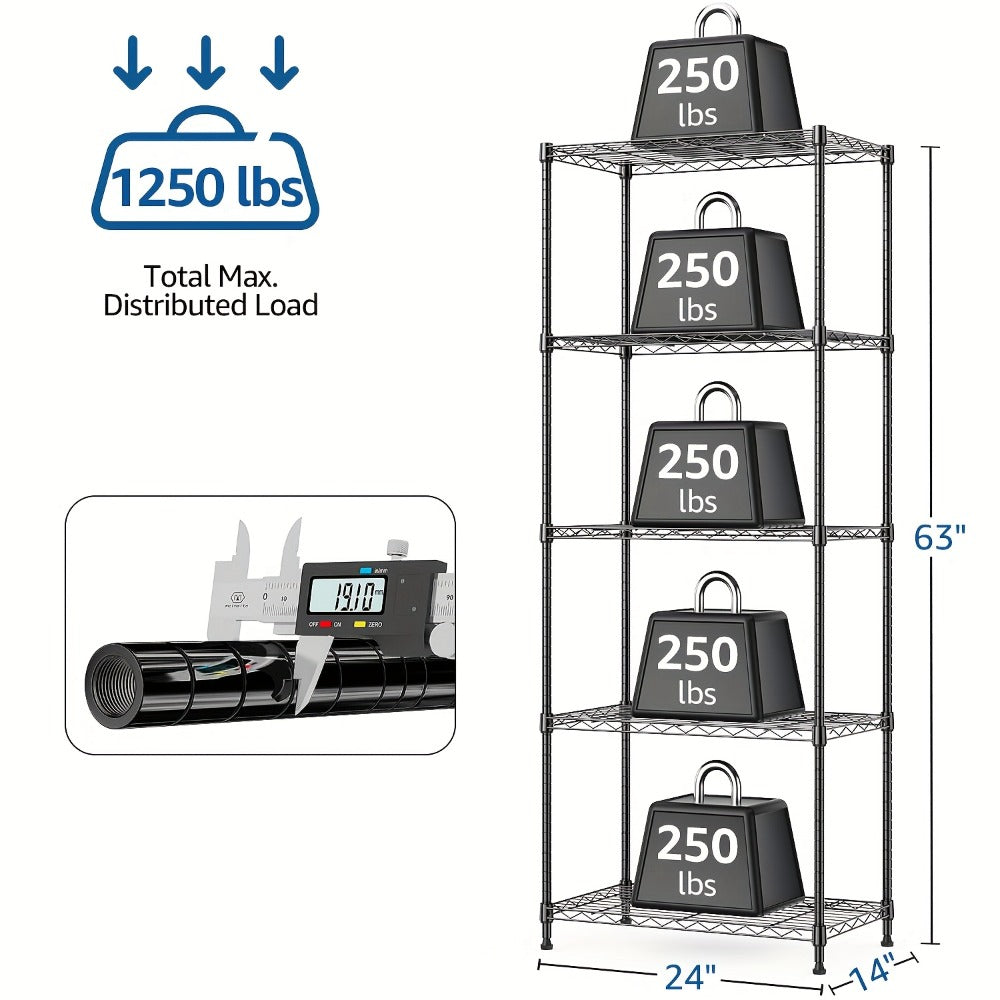Metal Storage Shelving Unit Adjustable 4 5 Tier Steel Shelf Rack for Garage Kitchen Pantry Workshop Black Chrome MZG