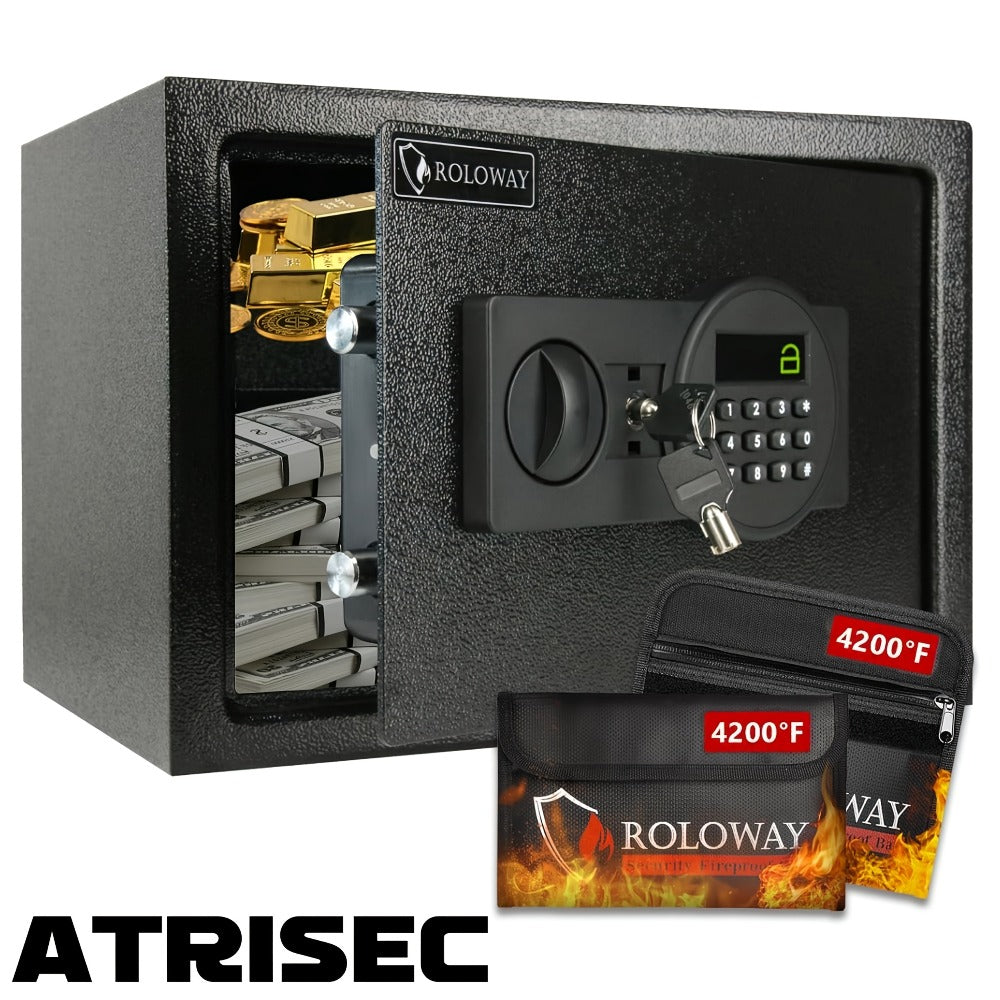 Fireproof Safe Box with Keyboard Lock, ROLOWAY Home & Office Security Safe with Fireproof Bag, Multiple Sizes