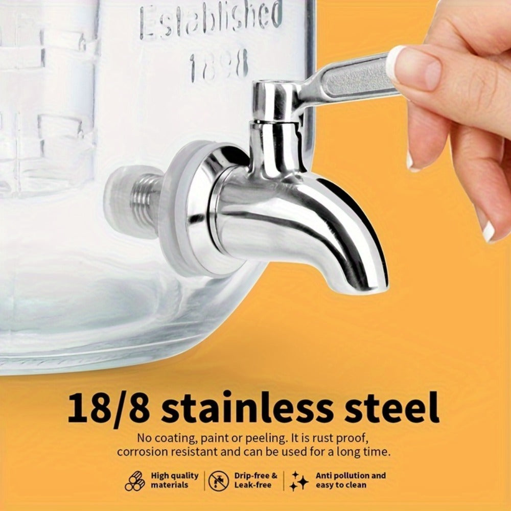 Glass Beverage Dispenser Set with Stand, 1-Gallon Square Glass Drink Dispenser with Stainless Steel Spigot & Ice Tube