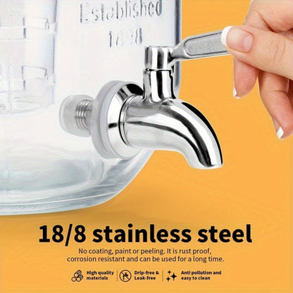 Glass Beverage Dispenser Set with Stand, 1-Gallon Square Glass Drink Dispenser with Stainless Steel Spigot & Ice Tube