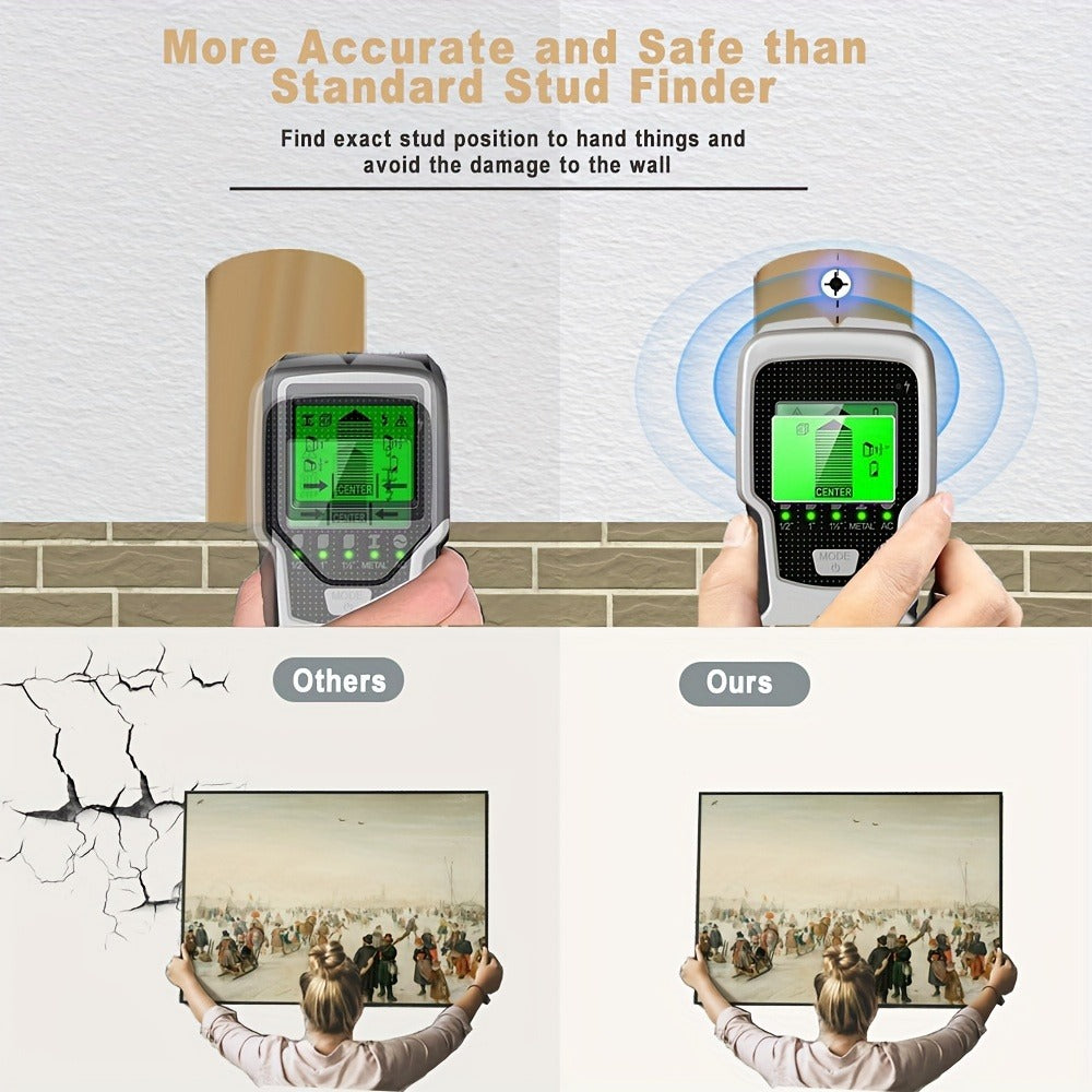 Stud Finder Wall Scanner 5-in-1 Electronic C75, LCD Display Audio Alarm Detects Wood Studs AC Live Wire Metal Pipes Joists
