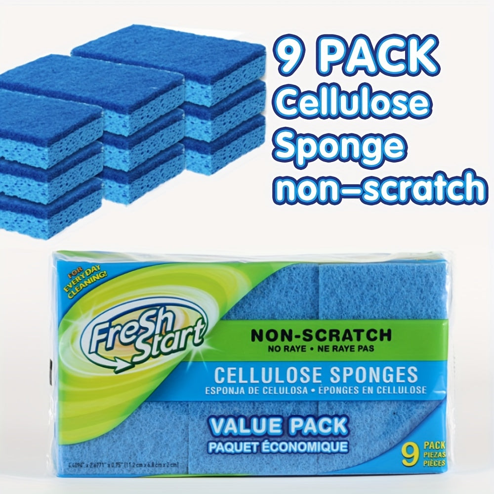 Non-Scratch Cellulose Sponge Dual-Sided with Tough Scouring Pad, Dishwashing Sponges for Kitchen