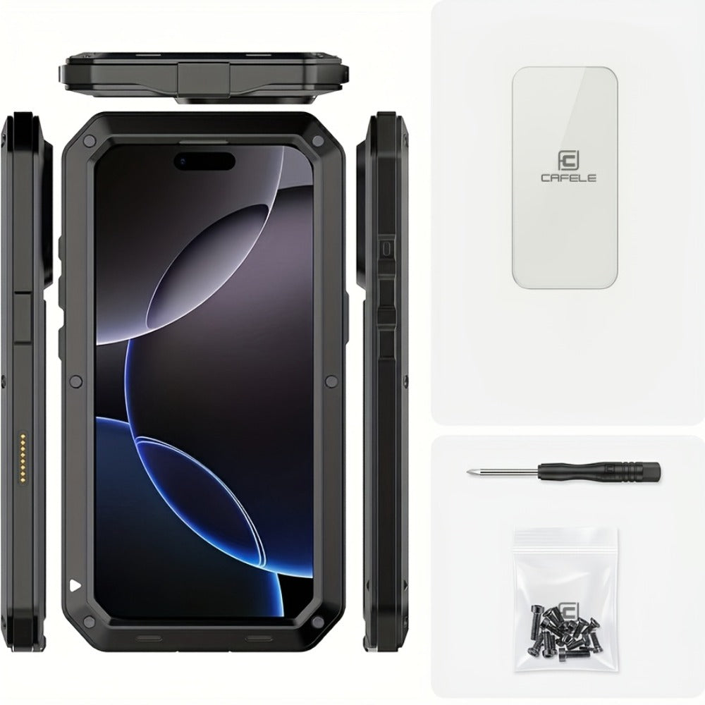 Metal Silicone Heavy Duty iPhone Case Full Body Protection – Anti-Drop Dustproof Shockproof Cover for iPhone 11 12 13 14 15 16 17 Air Plus