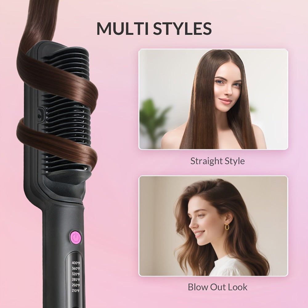 OD-6801 Black or OD-6806 Rose-Gold Heated Straightening Brush with Display, Glove and Three-Button Controls