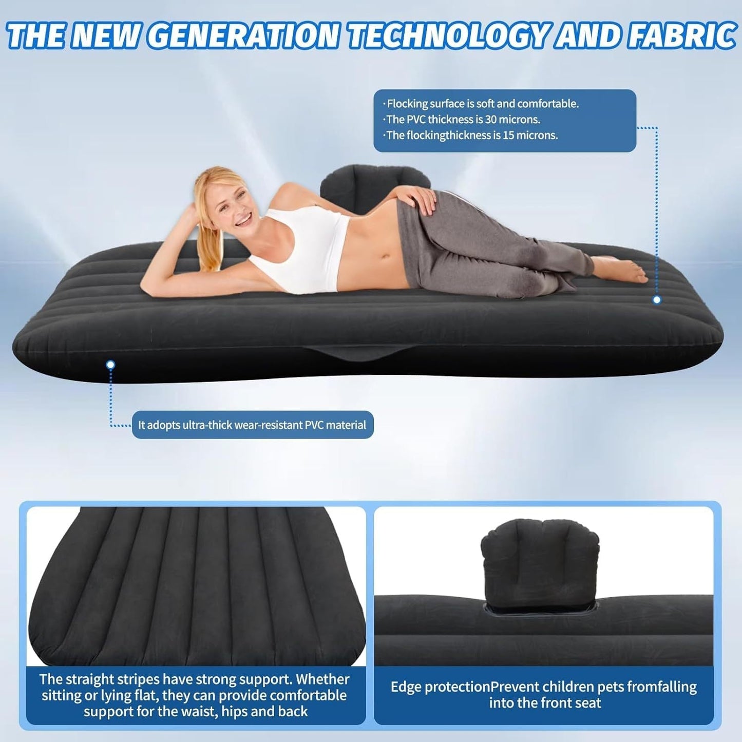 Inflatable Car Air Mattress for SUV, Truck & Back Seat – Fast Inflate Portable Camping Bed with Pillow, Air Pump & Carry Bag for Road Trips