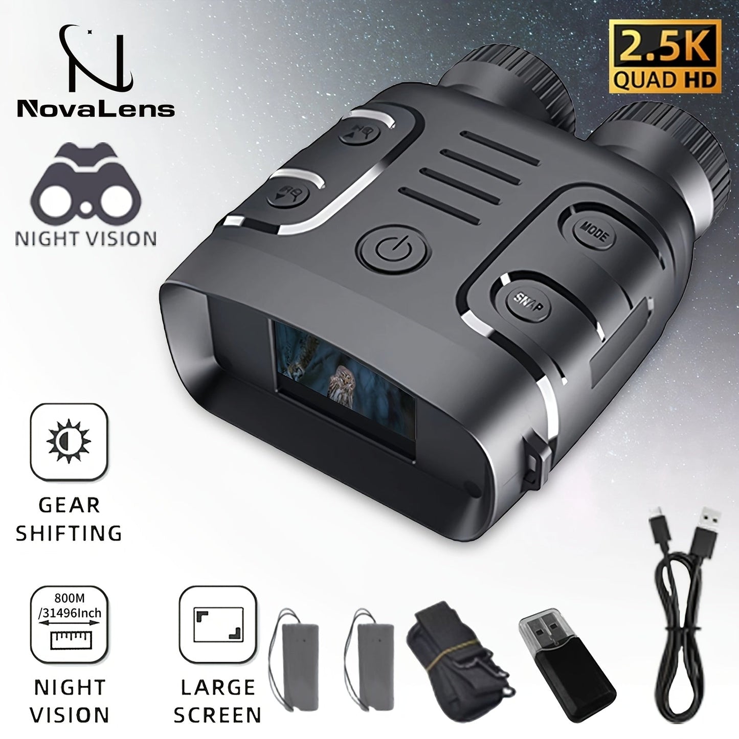 Compact Digital Night Vision Binoculars in Green, Black or Yellow with 2.4-Inch Screen, 10X Zoom and Seven IR Levels