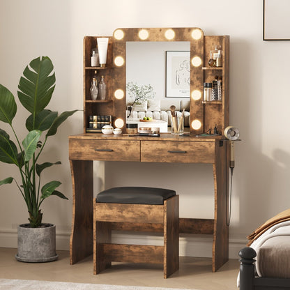6-Drawer Makeup Vanity Desk, Lighted Makeup Table for Bedroom detail image - detail view 5