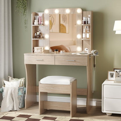 Vanity Desk shown in the Oak option