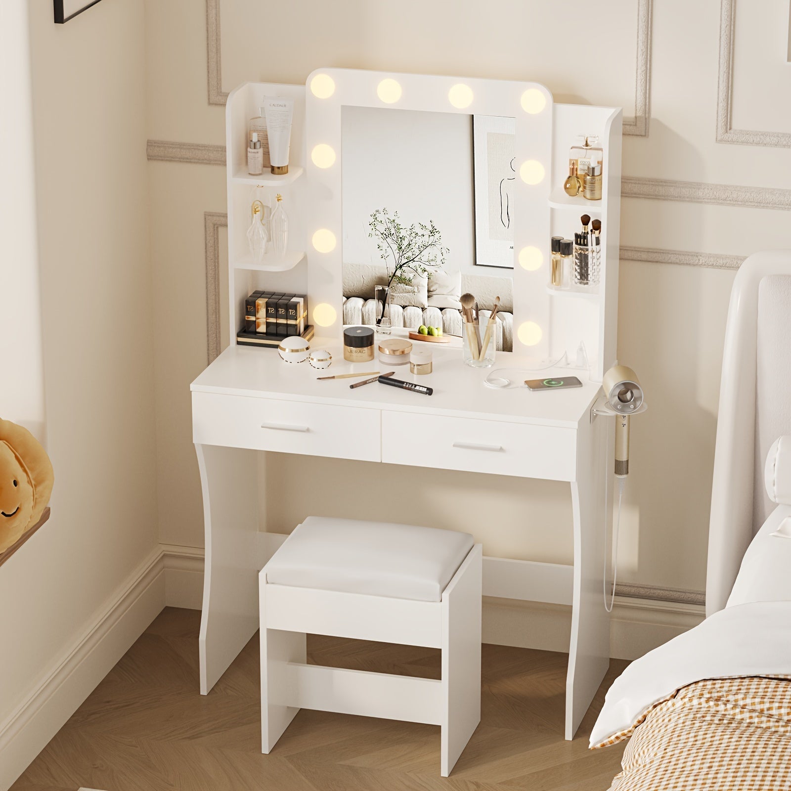 Vanity Desk shown in the White option