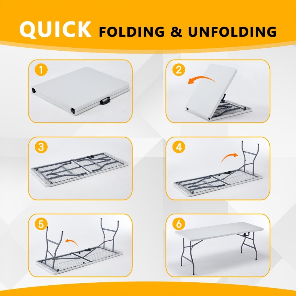 6-Foot Heavy-Duty Folding Table with Adjustable Height and Carry Handle for Dining Room detail image - detail view 13