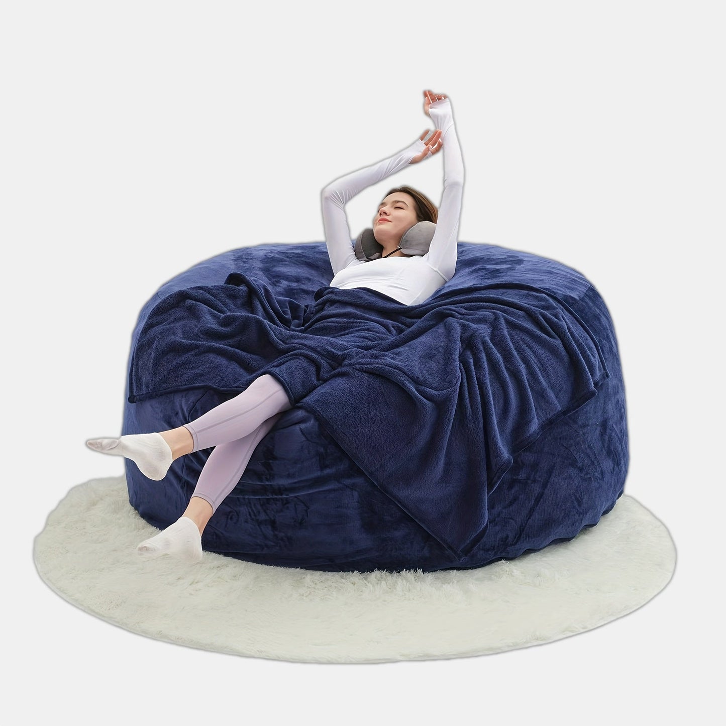 Bean Bag Chair shown in the Dark Blue, 5 Feet option