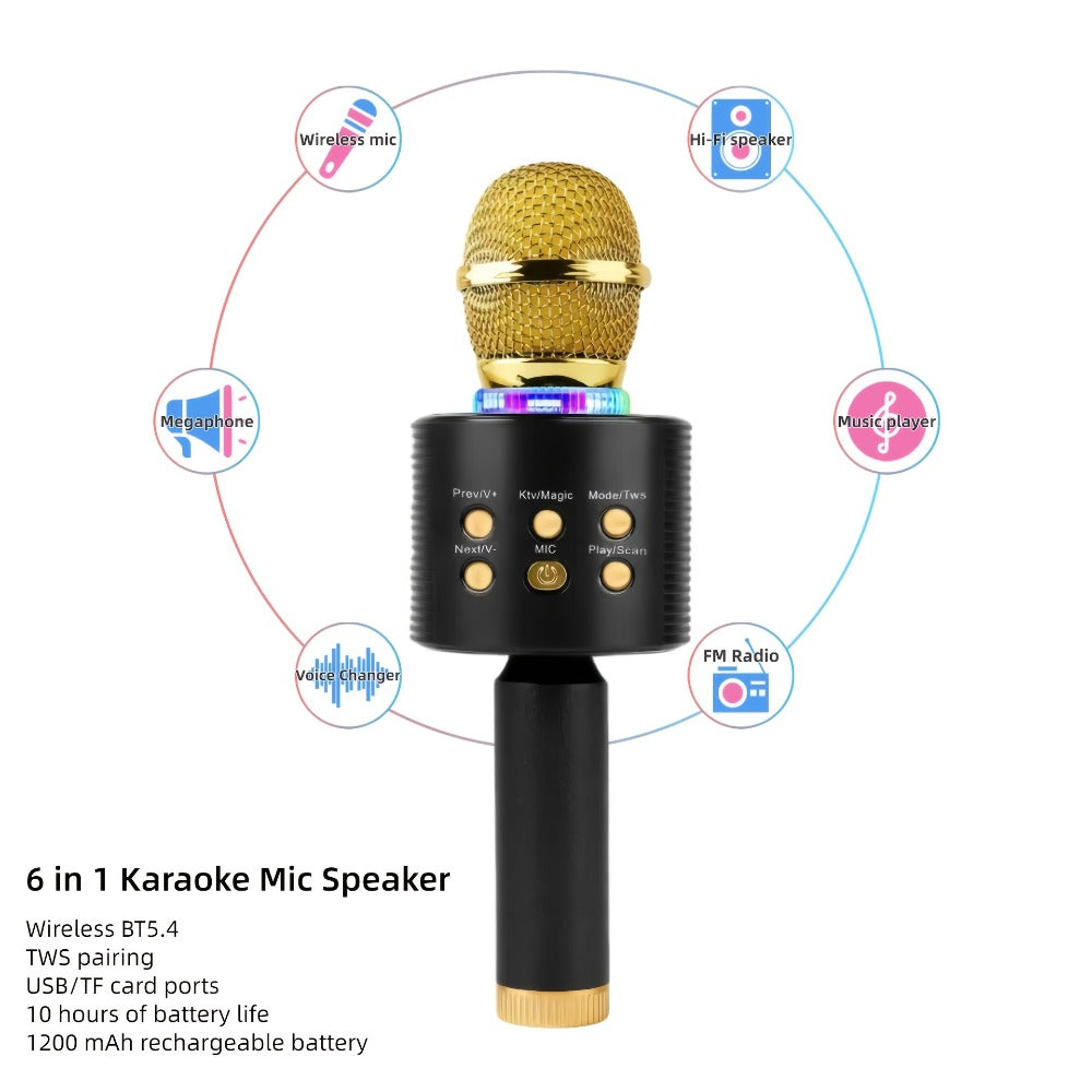 6-in-1 Wireless Karaoke Microphone Speaker with LED Lights and TWS detail image - detail view 11