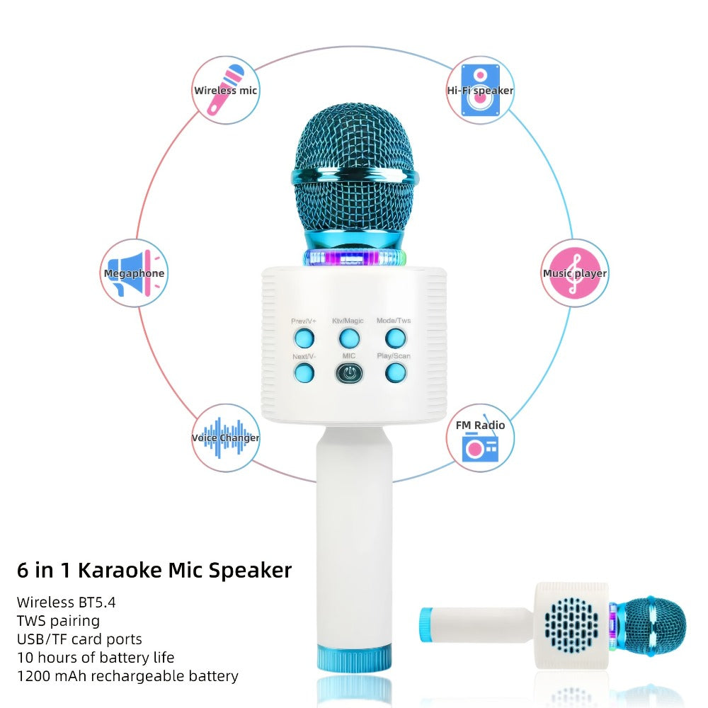 6-in-1 Wireless Karaoke Microphone Speaker with LED Lights and TWS detail image - detail view 13