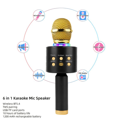 6-in-1 Wireless Karaoke Microphone Speaker with LED Lights and TWS shown in the Upgrade-Yellow option