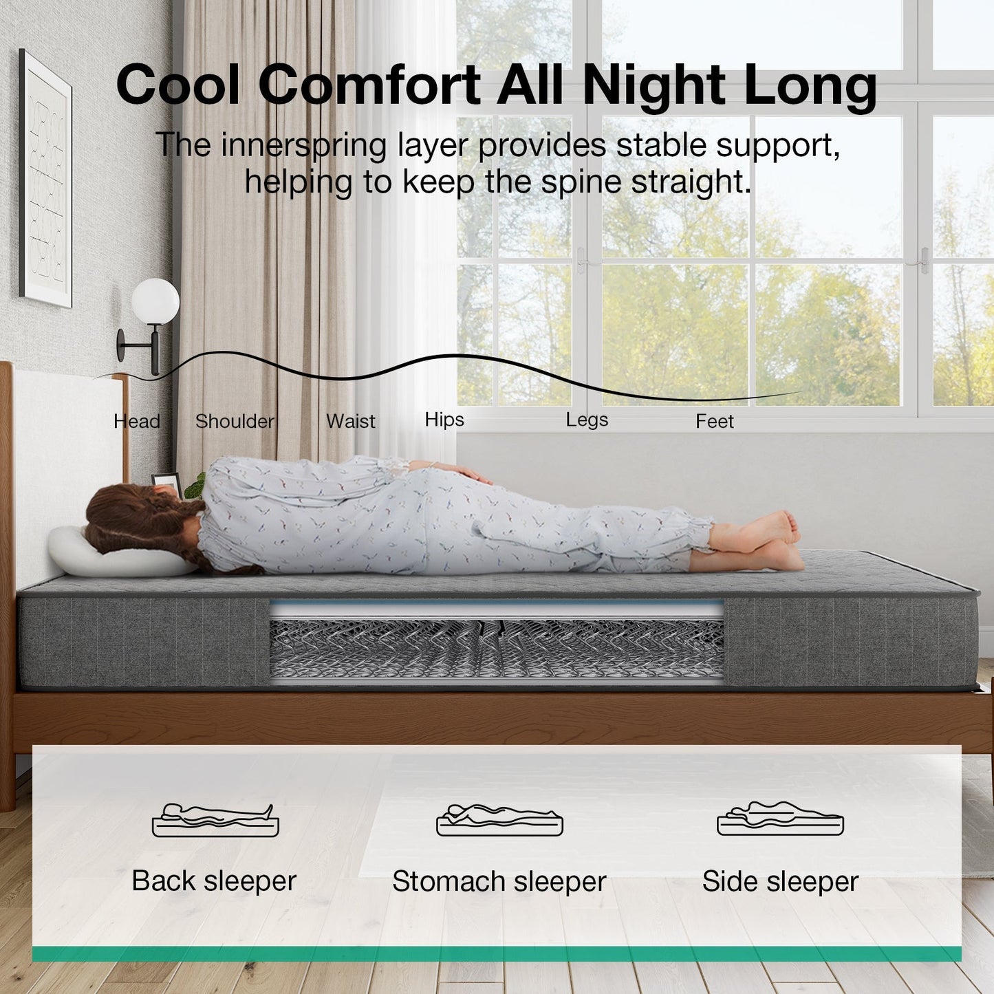 Mattress Pocket-Spring Hybrid with Pillow Top in 6- to 14-Inch Profiles and Six Size Families