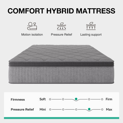 Mattress Pocket-Spring Hybrid with Pillow Top in 6- to 14-Inch Profiles and Six Size Families