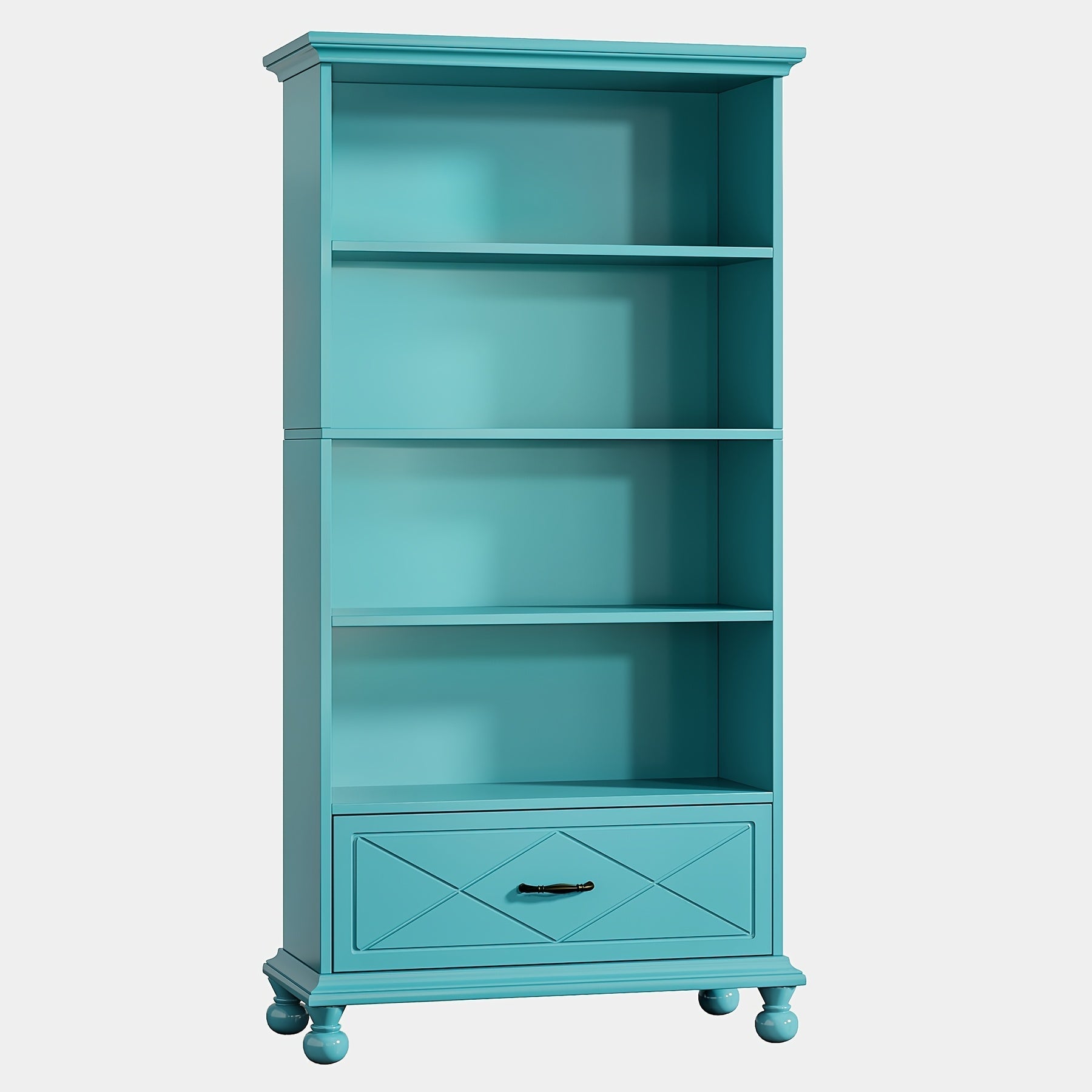 Bookcase shown in the Ocean Blue option