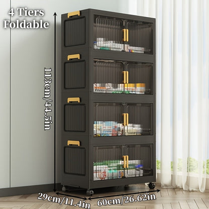 Medicine Cabinet shown in the 60cm/23.62" diameter, 4-tier (foldable + magnetic door + wheels*4) option