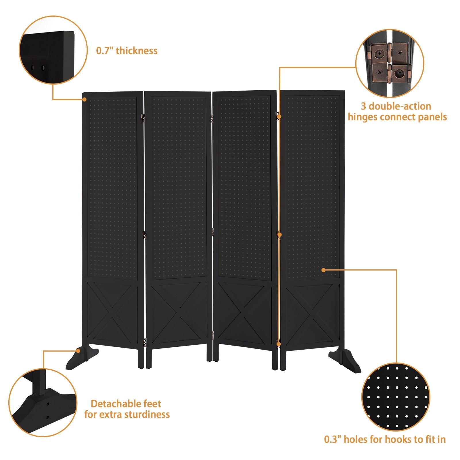 60-Inch Freestanding Room Divider for Privacy and Space Definition in Home Office detail image - detail view 19