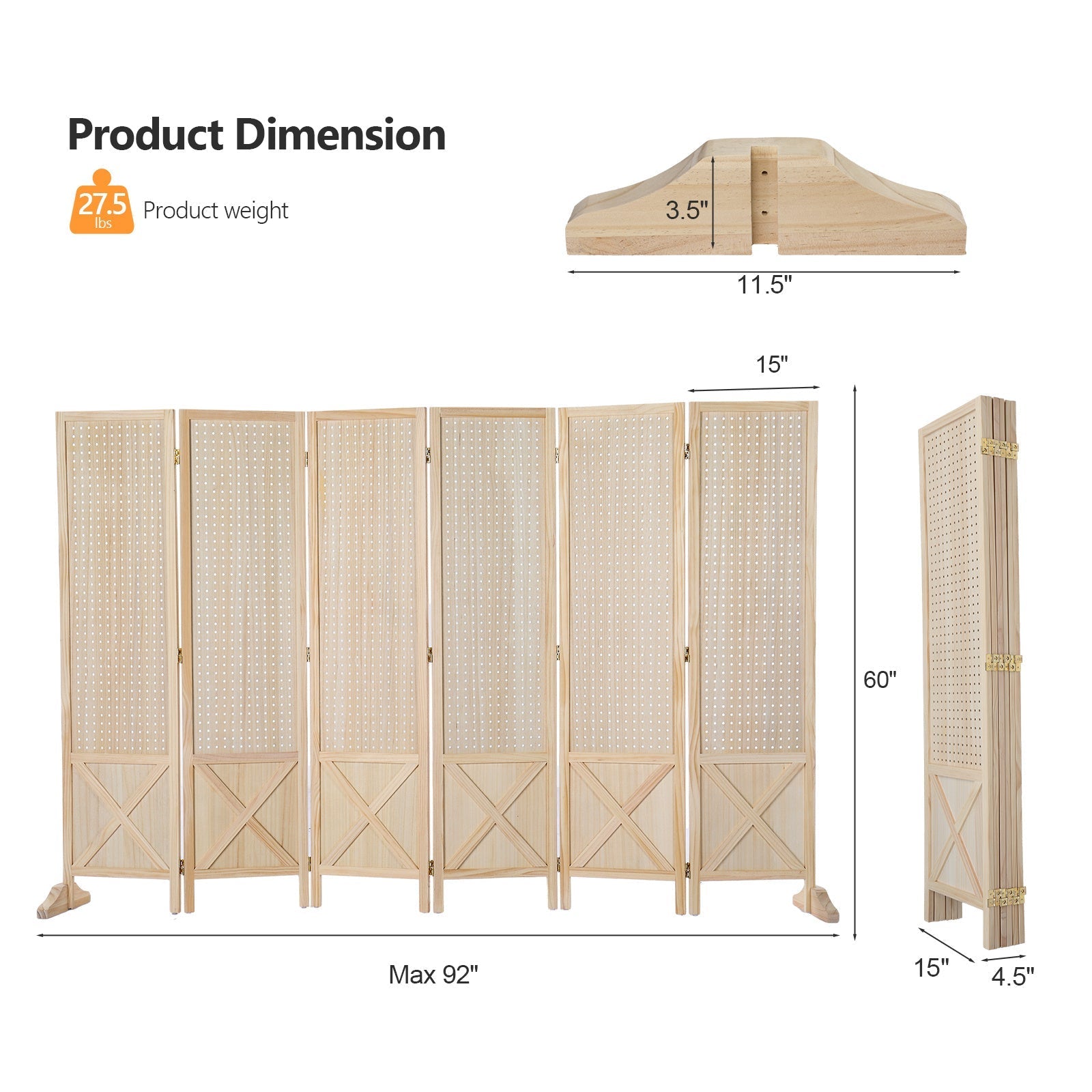 60-Inch Freestanding Room Divider for Privacy and Space Definition in Home Office detail image - detail view 22