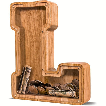 Wooden Letter Penny Bank – Alphabet Coin Bank Savings Box for Kids & Adults, Personalized Money Bank Birthday Gift