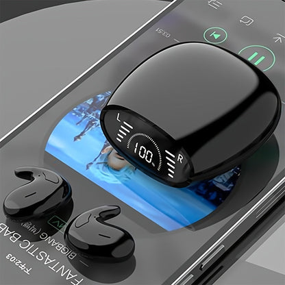 Ultra-Thin Bluetooth 5.3 Sleep Earbuds with Digital Charging Case in Black, Khaki or White