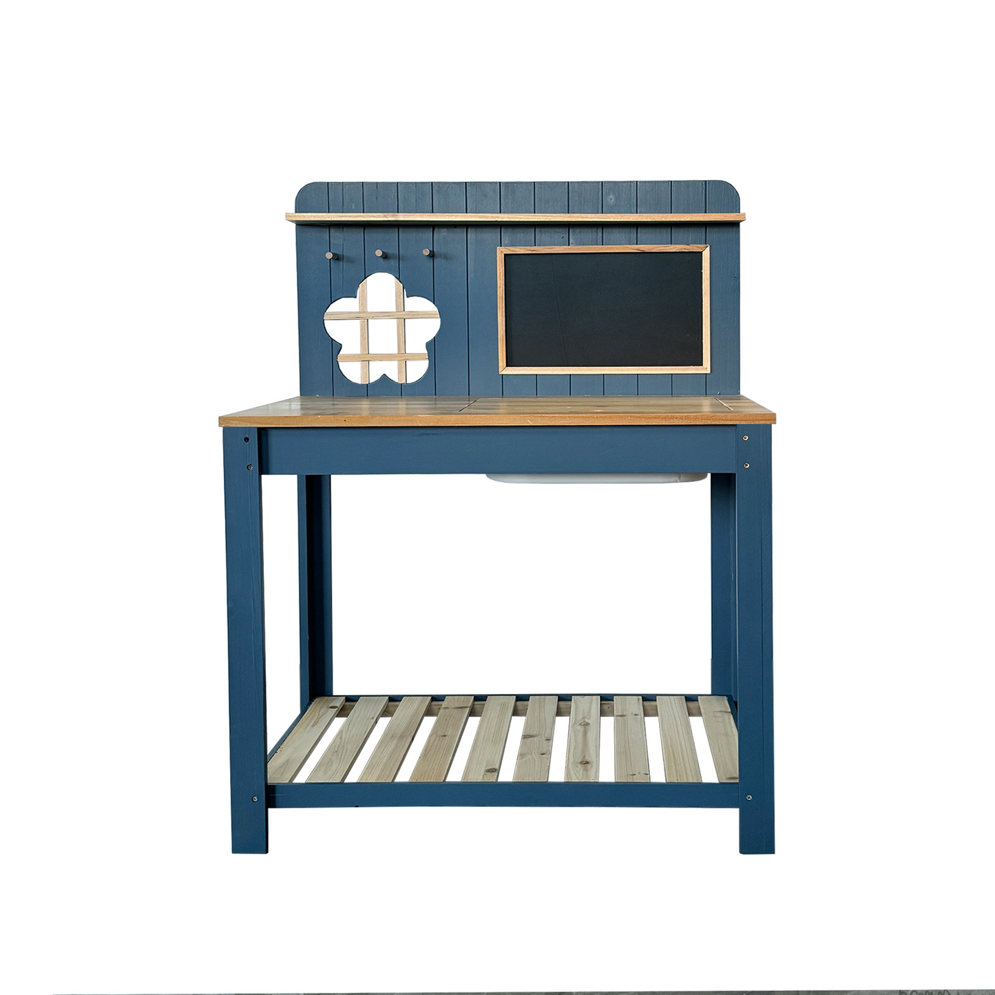 Potting Bench Table Cedar Wood Garden Workstation with Blackboard Removable Sink Hooks Double Shelf for Garden, Patio and Yard Use