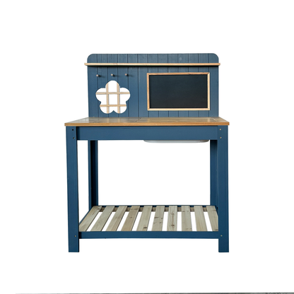 Potting Bench Table Cedar Wood Garden Workstation with Blackboard Removable Sink Hooks Double Shelf for Garden, Patio and Yard Use