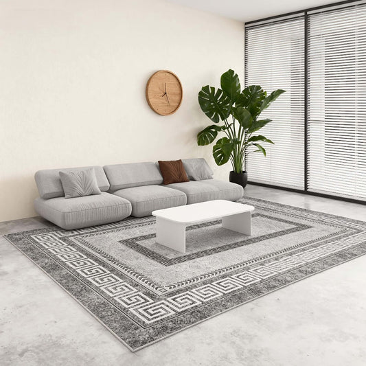 Persian Boho Area Rug – Luxury Crystal Velvet 850GSM Floral Pattern | Non-Slip Machine Washable 100% Polyester Carpet | Grey Black Marble