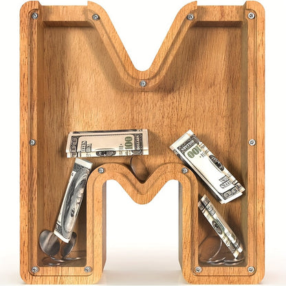 Wooden Letter Penny Bank – Alphabet Coin Bank Savings Box for Kids & Adults, Personalized Money Bank Birthday Gift