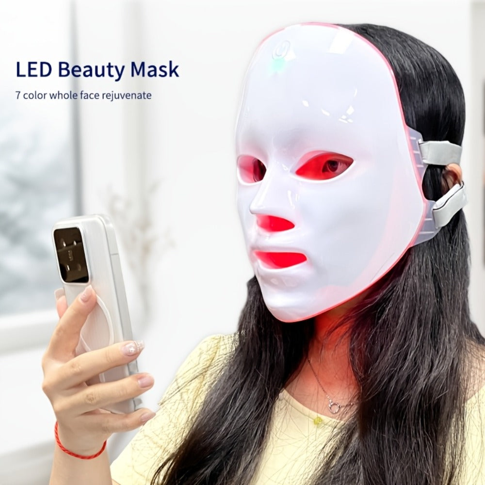 Portable LED Facial Mask 7-Color Light Therapy USB Rechargeable Plastic - Home Beauty Care for Bath Time, Home Spa and Personal Care