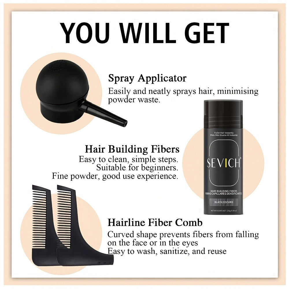 Hair Thickening Fibers Set 2-in-1 with Applicator Spray - Instant Volume & Fuller Look for Thinning Hair