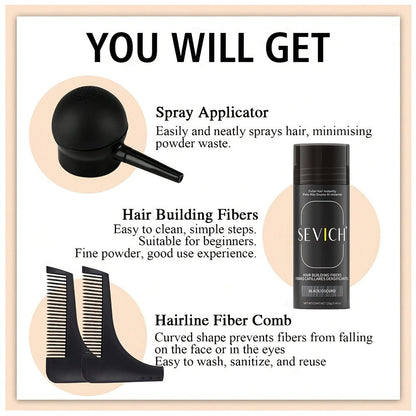 Hair Thickening Fibers Set 2-in-1 with Applicator Spray - Instant Volume & Fuller Look for Thinning Hair