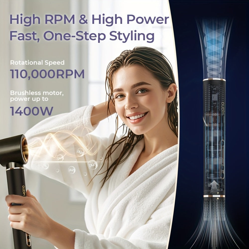 OUDIM 6-in-1 Hot Air Brush Hair Styling Tool with 110, 000 RPM Motor, Foldable Handle and Storage Bag